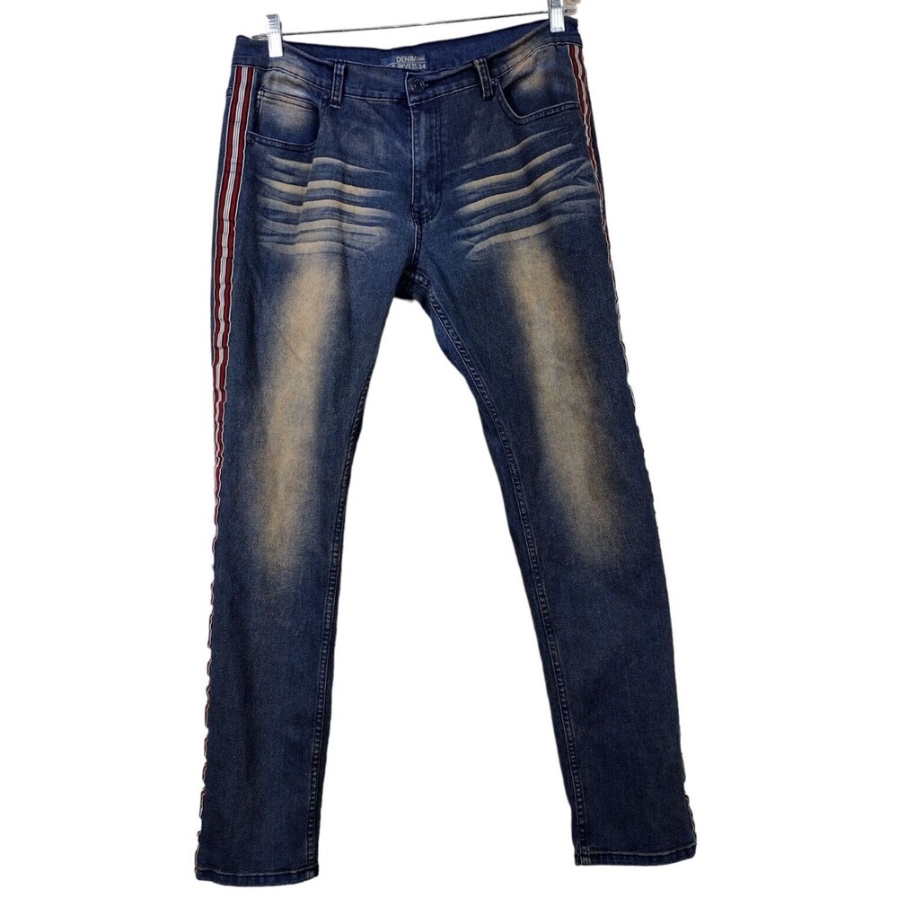 Denim & Rivets Mens Size 34 Jeans Blue Straight Leg Acid Wash Stretch Dark Denim